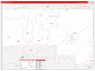 Defiance County, OH RedLine style ZIP Code wall map