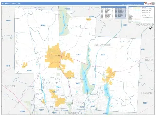 Delaware County, OH Business Reference style ZIP Code wall map
