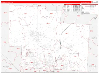 Delaware County, OH RedLine style ZIP Code wall map