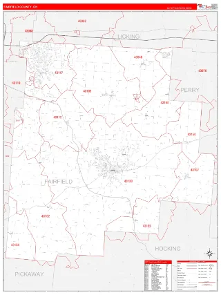 Fairfield County, OH RedLine style ZIP Code wall map