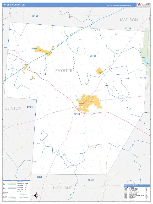 Fayette County, OH ZIP Code Wall Map, Business Reference style