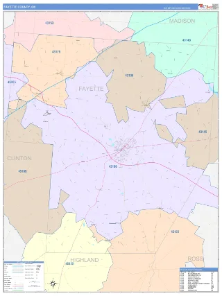 Fayette County, OH ColorCast style ZIP Code wall map