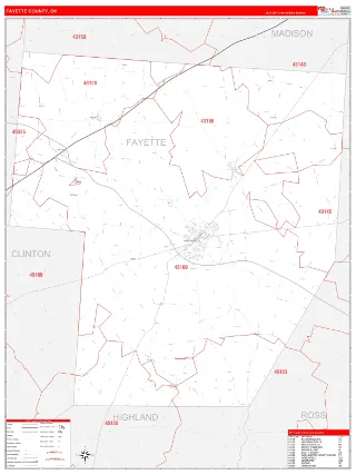 Fayette County, OH RedLine style ZIP Code wall map