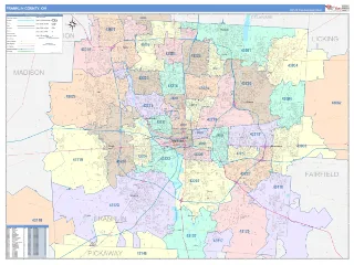 Franklin County, OH ColorCast style ZIP Code wall map