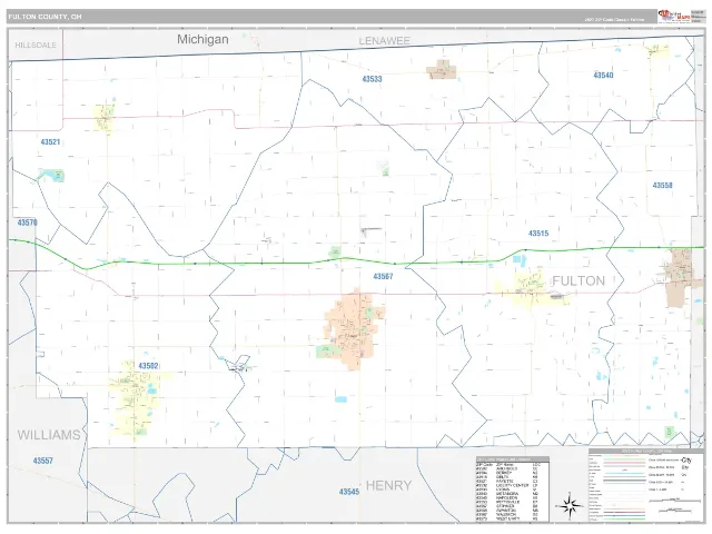 Fulton County, OH ZIP Code Wall Map, Classic style