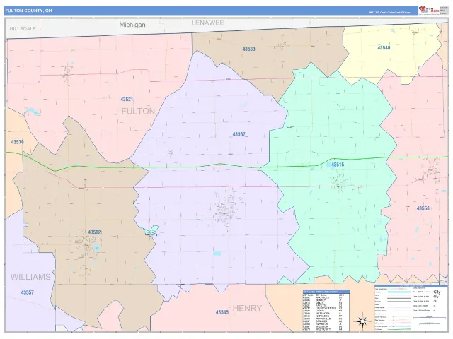 Fulton County, OH ZIP Code Wall Map, ColorCast style