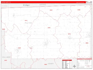 Fulton County, OH RedLine style ZIP Code wall map
