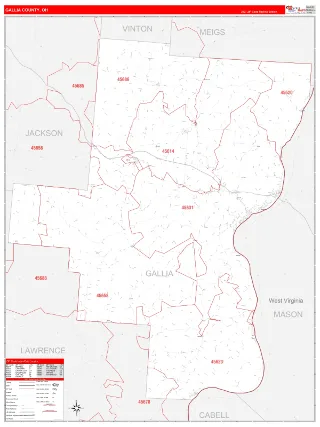 Gallia County, OH RedLine style ZIP Code wall map