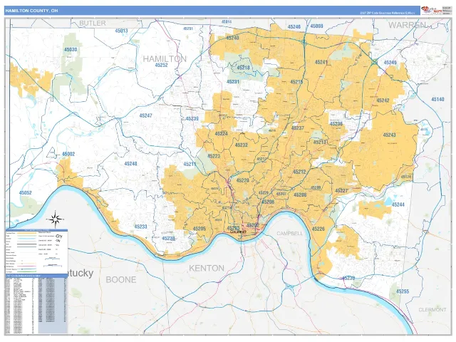 Hamilton County, OH ZIP Code Wall Map, Business Reference style