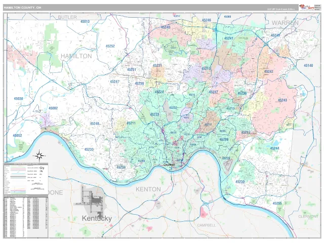Hamilton County, OH ZIP Code Wall Map, Classic style