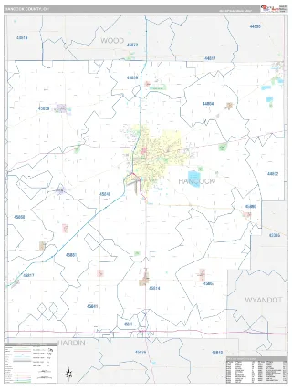 Hancock County, OH Classic style ZIP Code wall map
