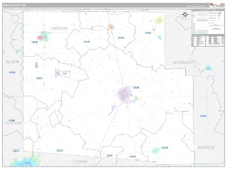 Hardin County, OH Classic style ZIP Code wall map