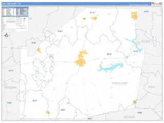 Highland County, OH Business Reference style ZIP Code wall map