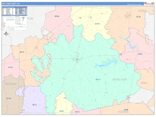 Highland County, OH ColorCast style ZIP Code wall map