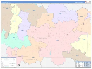 Holmes County, OH ColorCast style ZIP Code wall map