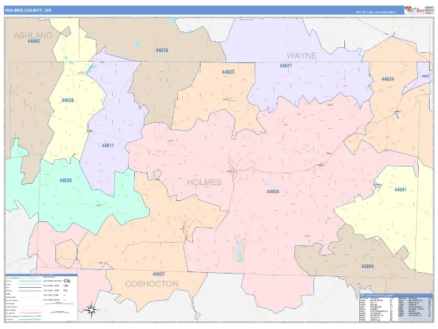 Holmes County, OH ZIP Code Wall Map, ColorCast style