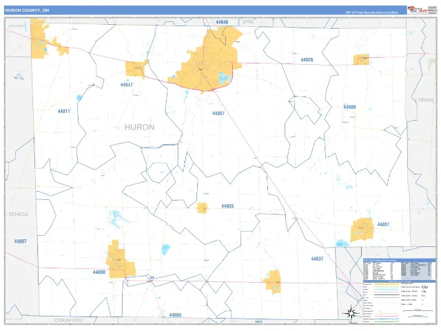 Huron County, OH ZIP Code Wall Map, Business Reference style