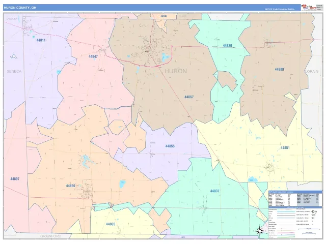Huron County, OH ZIP Code Wall Map, ColorCast style