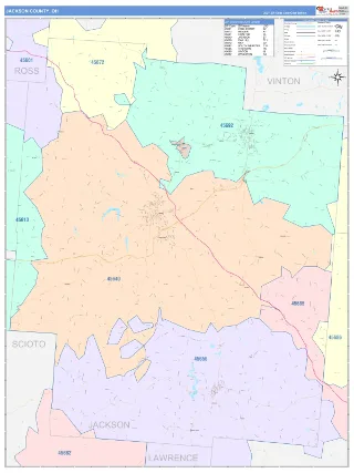 Jackson County, OH ColorCast style ZIP Code wall map