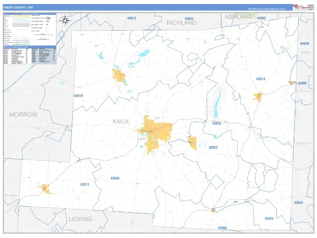 Knox County, OH ZIP Code Wall Map, Business Reference style