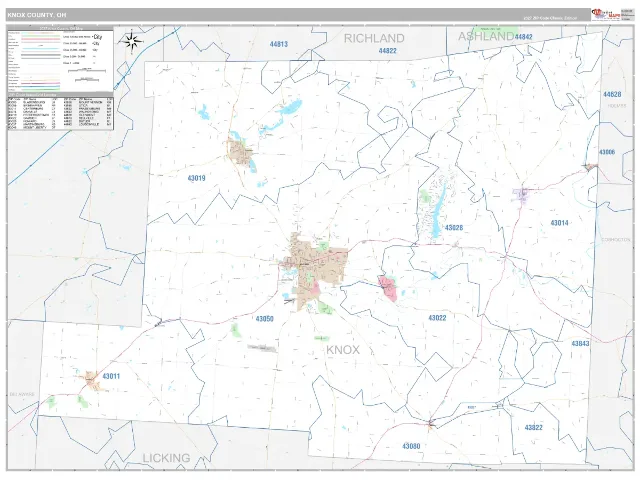 Knox County, OH ZIP Code Wall Map, Classic style