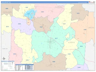 Logan County, OH ColorCast style ZIP Code wall map