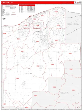 Lorain County, OH RedLine style ZIP Code wall map