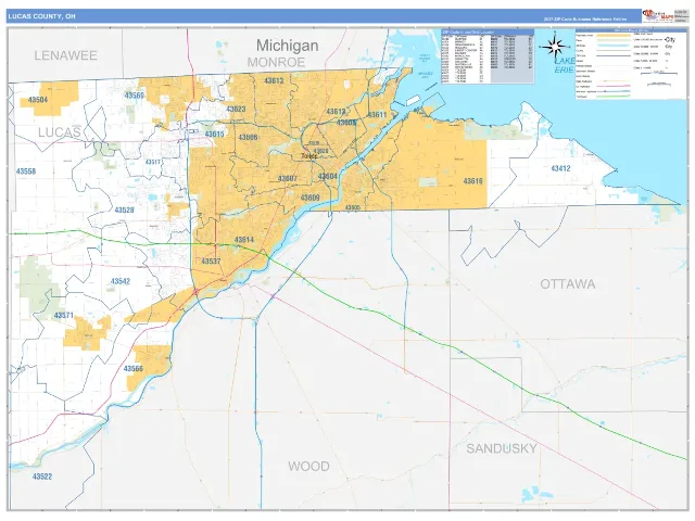 Lucas County, OH ZIP Code Wall Map, Business Reference style