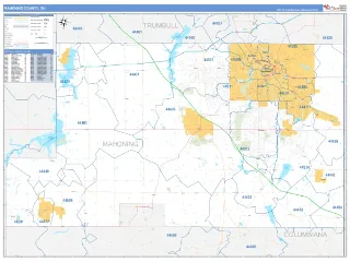 Mahoning County, OH Business Reference style ZIP Code wall map