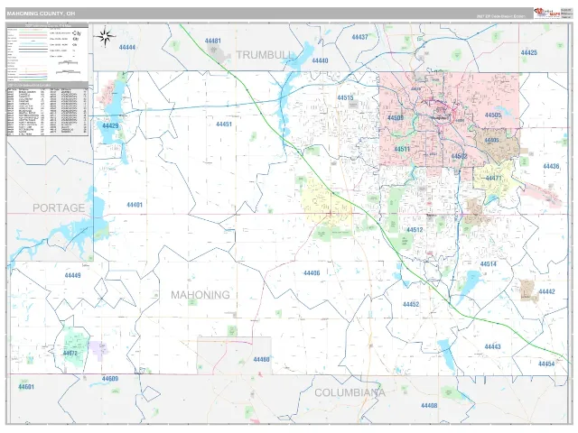 Mahoning County, OH ZIP Code Wall Map, Classic style