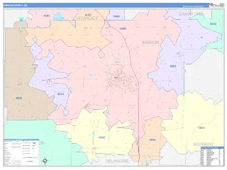 Marion County, OH ColorCast style ZIP Code wall map