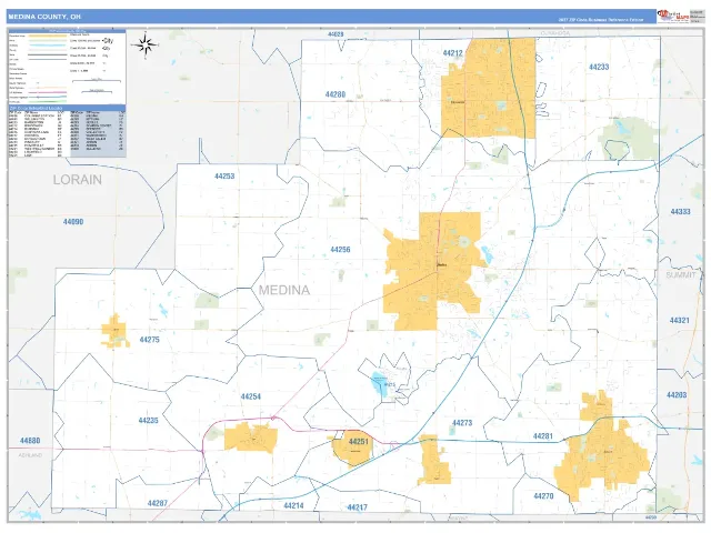 Medina County, OH ZIP Code Wall Map, Business Reference style