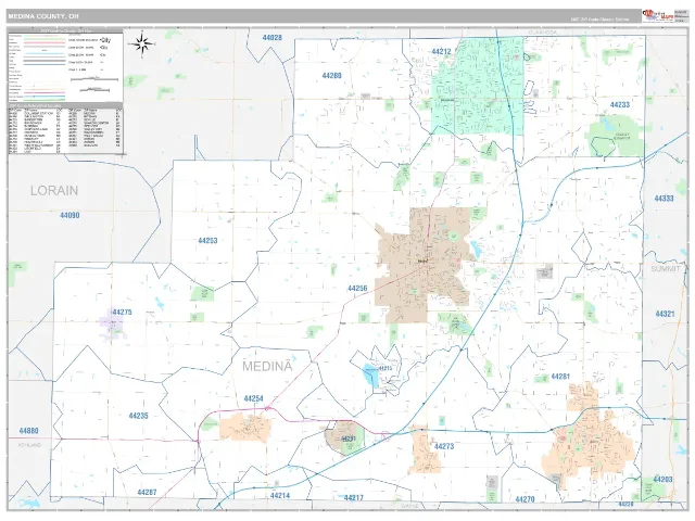 Medina County, OH ZIP Code Wall Map, Classic style