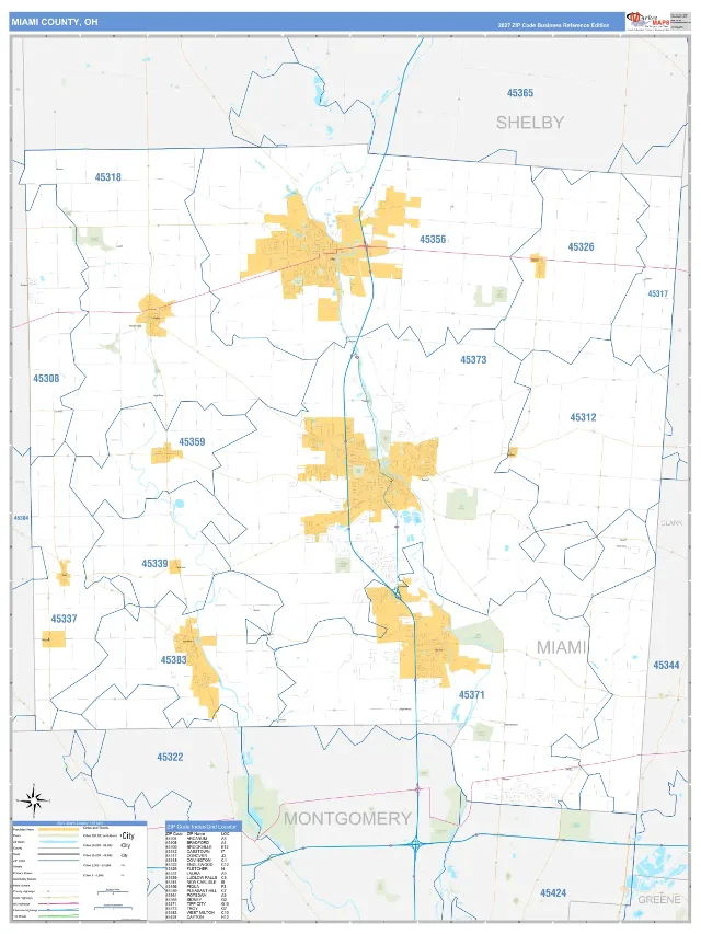 Miami County, OH ZIP Code Wall Map, Business Reference style