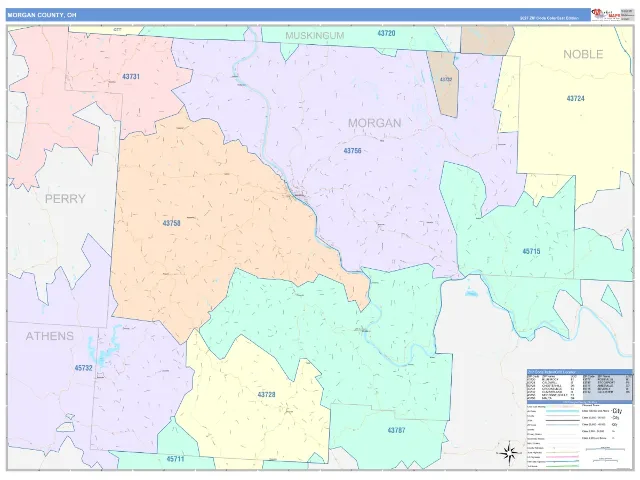 Morgan County, OH ZIP Code Wall Map, ColorCast style