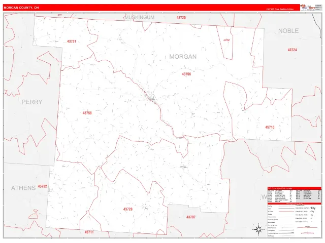 Morgan County, OH ZIP Code Wall Map, RedLine style