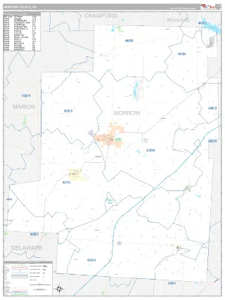 Morrow County, OH Classic style ZIP Code wall map