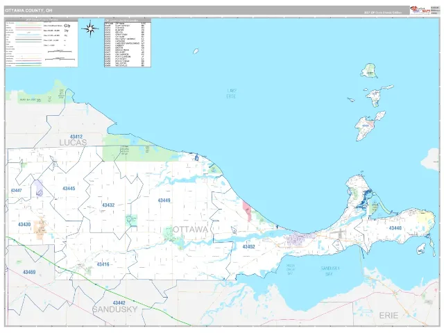 Ottawa County, OH ZIP Code Wall Map, Classic style
