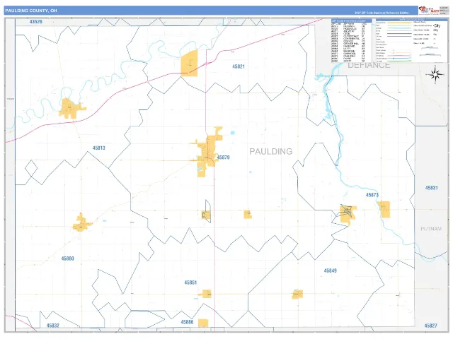 Paulding County, OH ZIP Code Wall Map, Business Reference style