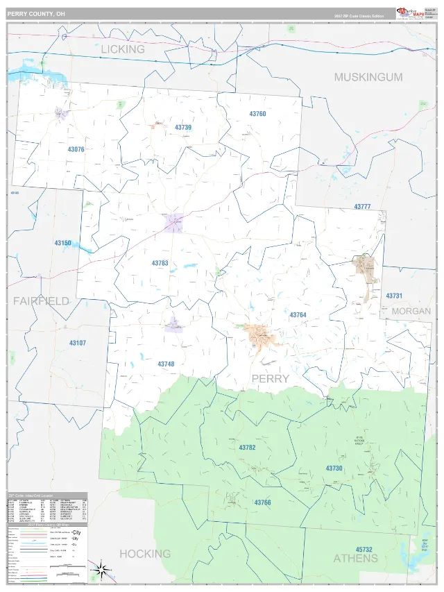 Perry County, OH ZIP Code Wall Map, Classic style