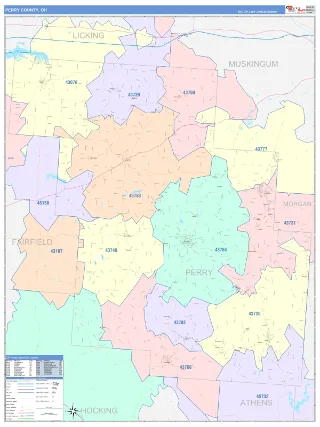 Perry County, OH ColorCast style ZIP Code wall map