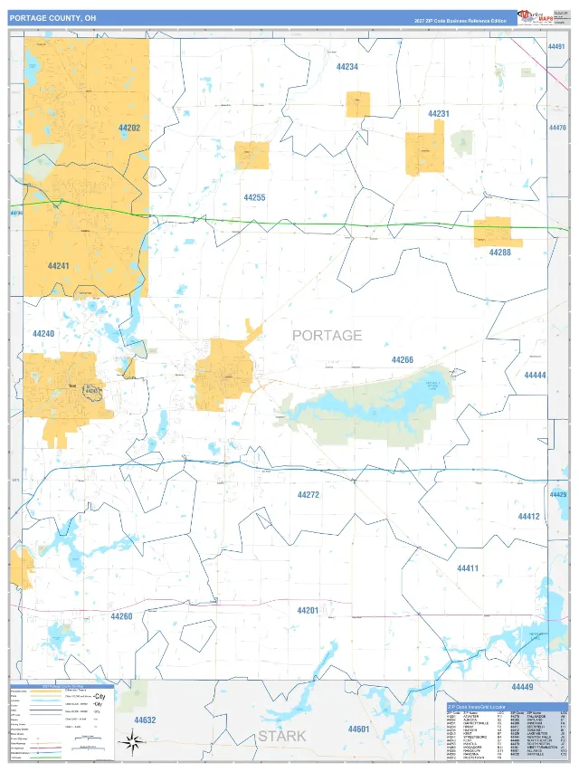 Portage County, OH ZIP Code Wall Map, Business Reference style