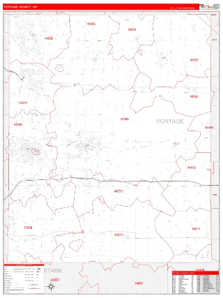 Portage County, OH RedLine style ZIP Code wall map