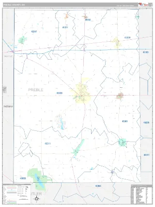 Preble County, OH Classic style ZIP Code wall map
