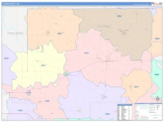 Putnam County, OH ColorCast style ZIP Code wall map