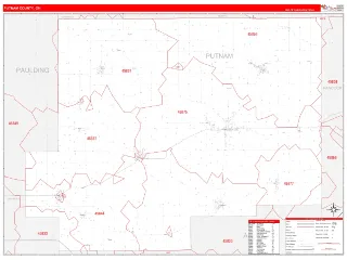 Putnam County, OH RedLine style ZIP Code wall map
