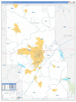 Richland County, OH Business Reference style ZIP Code wall map