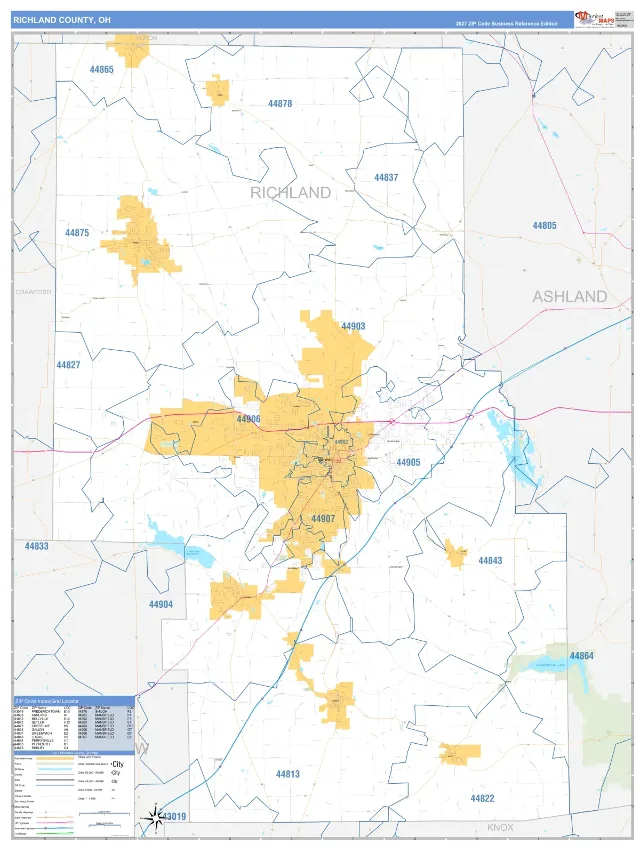 Richland County, OH ZIP Code Wall Map, Business Reference style