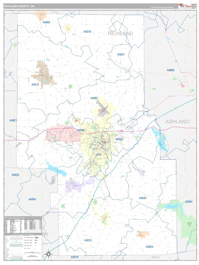 Richland County, OH ZIP Code Wall Map, Classic style