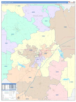 Richland County, OH ColorCast style ZIP Code wall map
